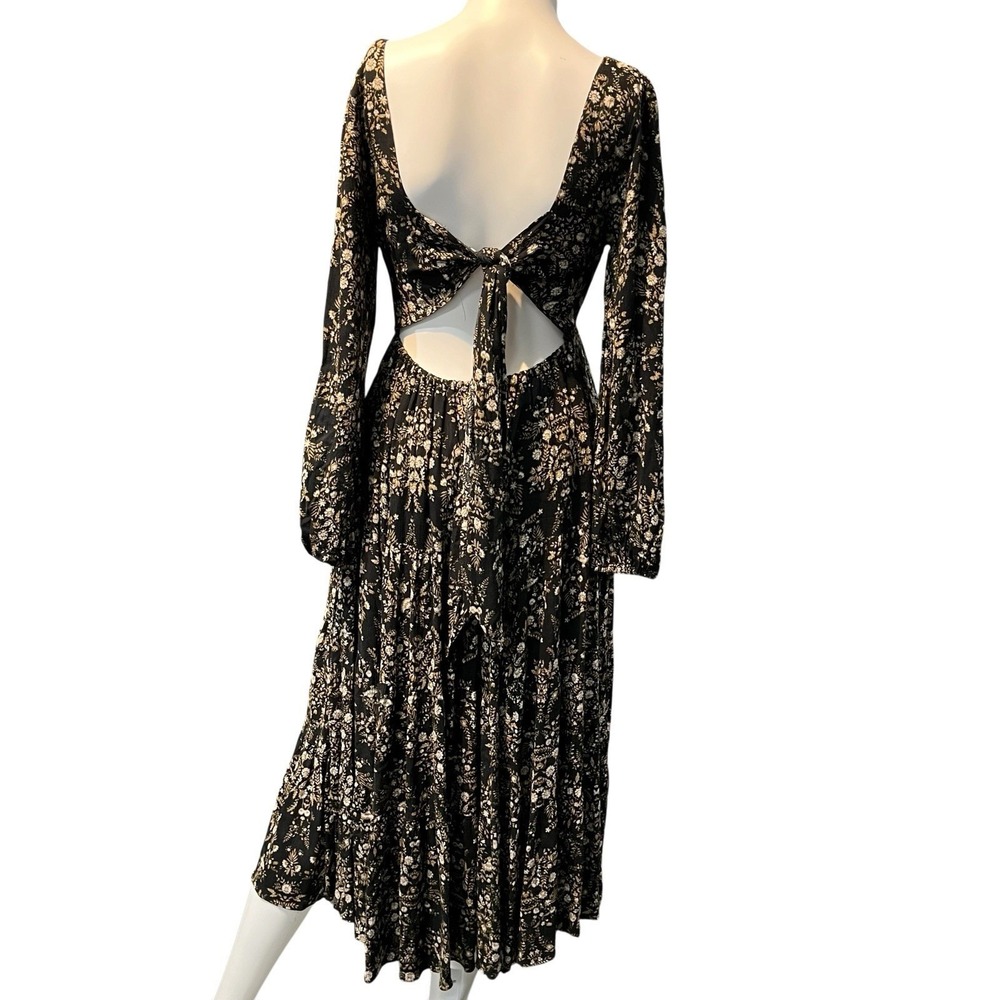 Dress Forum Dress Black Floral Tiered Maxi S Open Tie Back Y2K Dark Romantic
